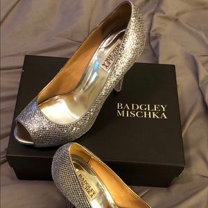 Badgley Mischka silver bling heels